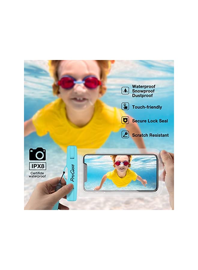 Procases ProCase Waterproof Phone Pouch, Universal Cellphone Dry Bag for iPhone 14 13 12 11 Pro Max Plus iPhone XR/X/8/7/6S, Underwater Case for Samsung Galaxy S20 S10 S9 S8 Pixel up to 7.0" -2Pack,Blue/Green - Image 2