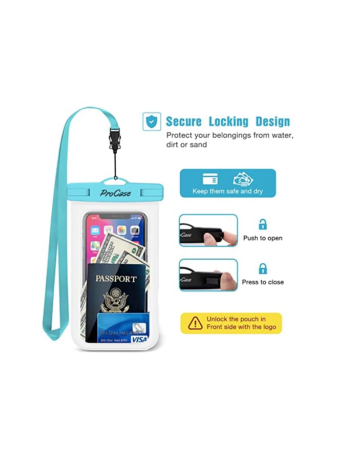 Procases ProCase Waterproof Phone Pouch, Universal Cellphone Dry Bag for iPhone 14 13 12 11 Pro Max Plus iPhone XR/X/8/7/6S, Underwater Case for Samsung Galaxy S20 S10 S9 S8 Pixel up to 7.0" -2Pack,Blue/Green - Image 5