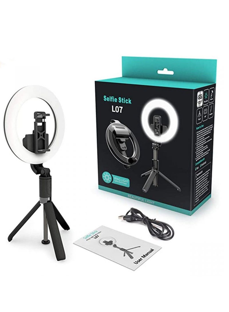 L07 RING LIGHT FOLDABLE WIRELESS SELFIE STICK TRIPOD - Image 1