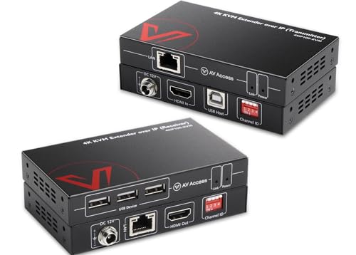 v AV Access AV Access 4K HDMI USB KVM Extender TCP/IP Over Single Cat5e/6/6a/7 up to 120M(390ft), 1080P@120Hz, Plug & Play, Keyboard & Mouse Over Network, Zero Latency, 3 Ports USB Hub, DIP up to 16 Sets - Image 1
