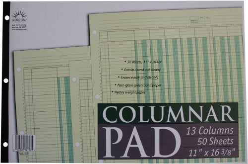 Norcom Columnar Pad 13 Columns, 11 x 16.375 Inches, 50-Sheets, Green (76713-10) - Image 4