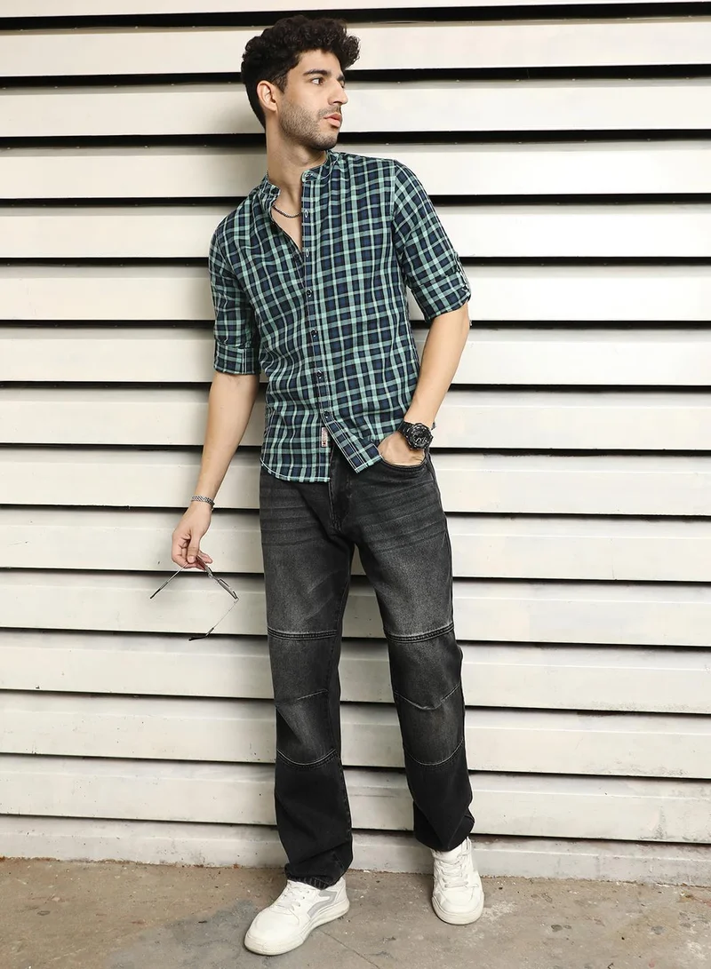 High Star  Mandarin Collar Checked Casual Shirt for Men for Men | Best Price UAE