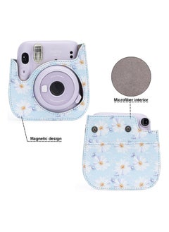 KASTWAVE Protective & Portable Case Compatible with fujifilm instax Mini 11/ 9/ 8/ 8+ Instant Film Camera with Accessory Pocket and Adjustable Strap (Flowers Light Blue)  - Image 3