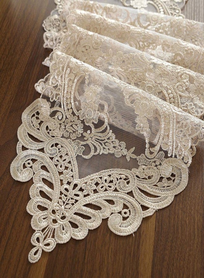 ARTABLE Lace Table Runner Dresser Scarf Macrame Embroidered Table Runners with Exquisite Flower Vintage Shabby Chic for Wedding Holiday Dinning (Champagne, 10 x 47 Inch) - Image 1