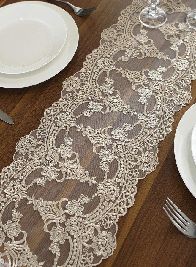 ARTABLE Lace Table Runner Dresser Scarf Macrame Embroidered Table Runners with Exquisite Flower Vintage Shabby Chic for Wedding Holiday Dinning (Champagne, 10 x 47 Inch) - Image 4