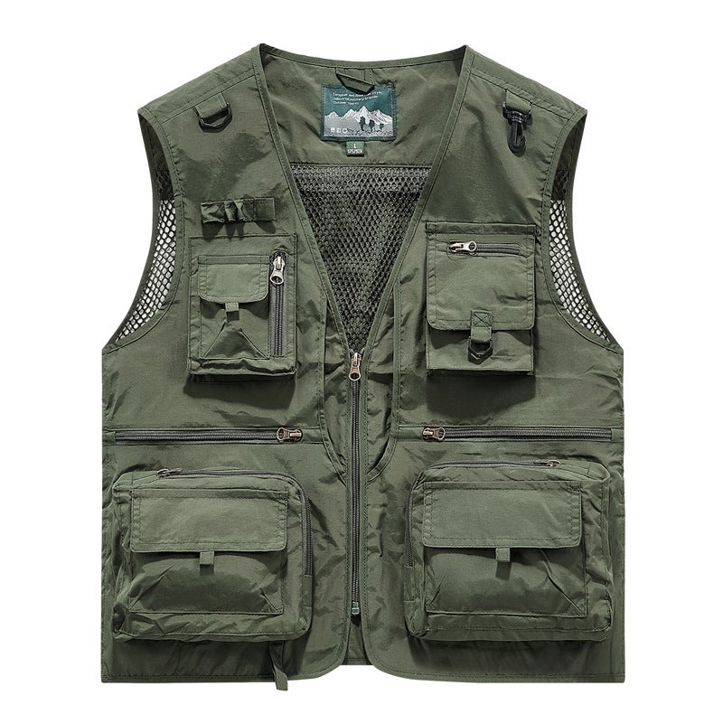 Cross-Border Wholesale Work Vest Mens Casual Work Outdoor Mountaineering Clothing Sleeveless Warm Multi-Functional Mesh See-Through Blue - Image 3