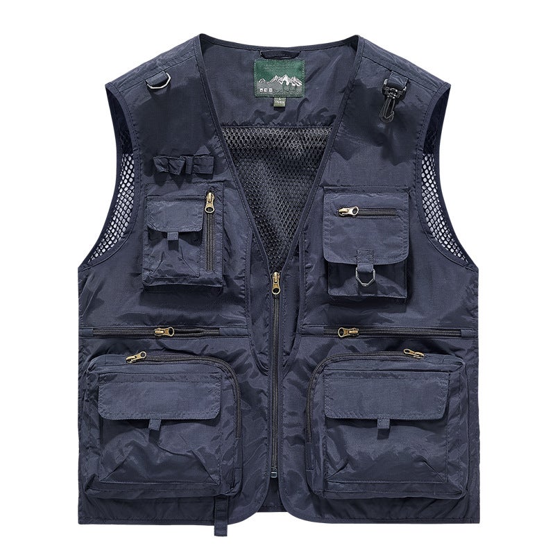 Cross-Border Wholesale Work Vest Mens Casual Work Outdoor Mountaineering Clothing Sleeveless Warm Multi-Functional Mesh See-Through Blue - Image 2