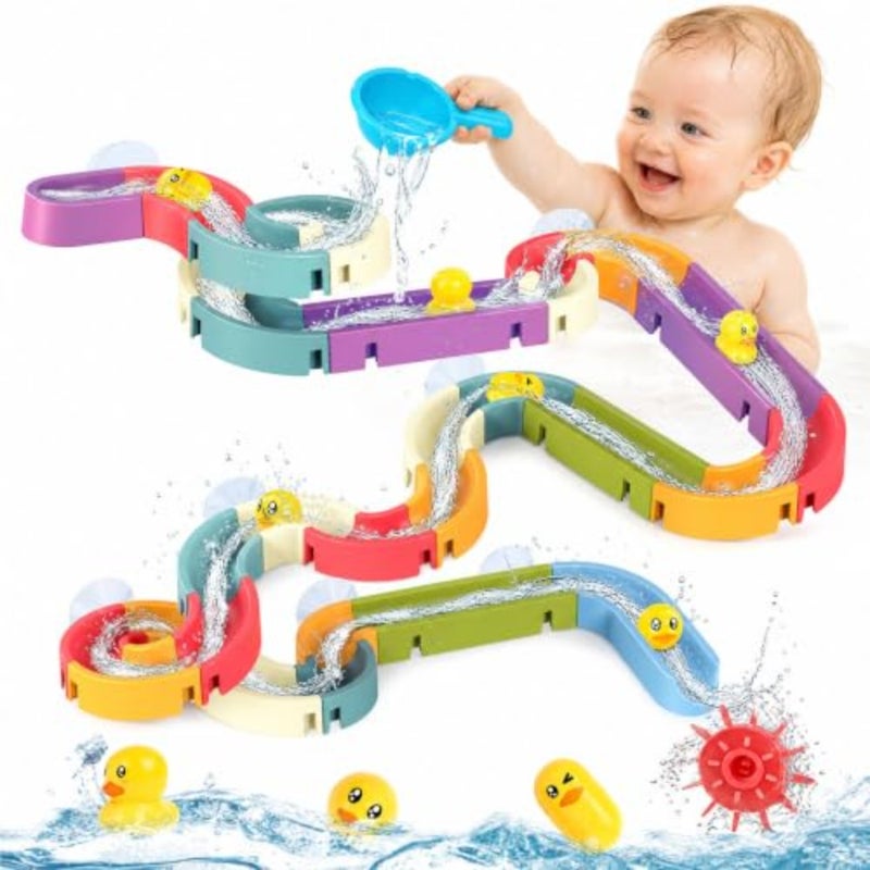 DIY Bath Toys 48 pcs Water Balls Tracks for 3-8 Years Toddler Bath Toys Wall Sution Slide Bathtub Toy Pool Bathroom Shower DIY Take Apart Set Birthday Gift for A - Image 1