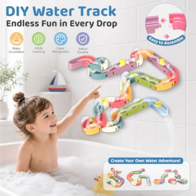 DIY Bath Toys 48 pcs Water Balls Tracks for 3-8 Years Toddler Bath Toys Wall Sution Slide Bathtub Toy Pool Bathroom Shower DIY Take Apart Set Birthday Gift for A - Image 4
