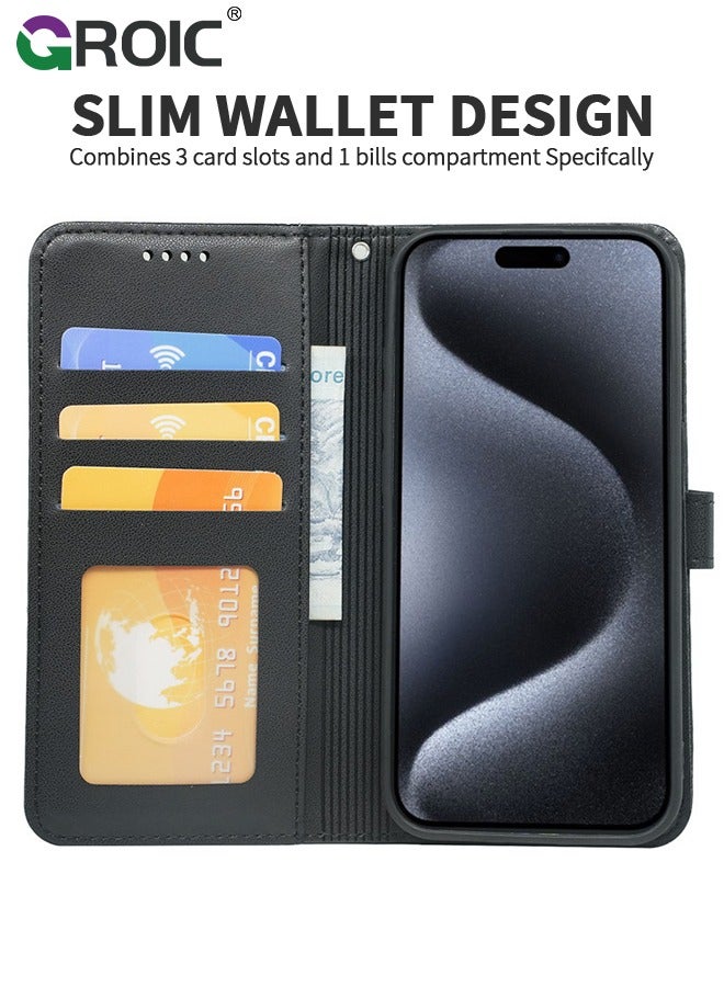 GROIC غطاء محفظة متوافق مع آيفون 16 مع حامل بطاقة ائتمان، غلاف جلدي قابل للطي مع مشبك مغناطيسي ودعامة قوية لحماية آيفون 16 - Image 4