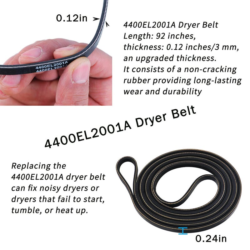 Azdele Upgraded Dryer Repair Kit Dryer Roller Kit for LG Kenmore Dryers Includes 4581EL2002C Dryer Drum Roller Assembly 4400EL2001A Dryer Belt and 4561EL3002A Dryer Idler Pulley, Pictures 6, 7 are Fit Models - Image 5