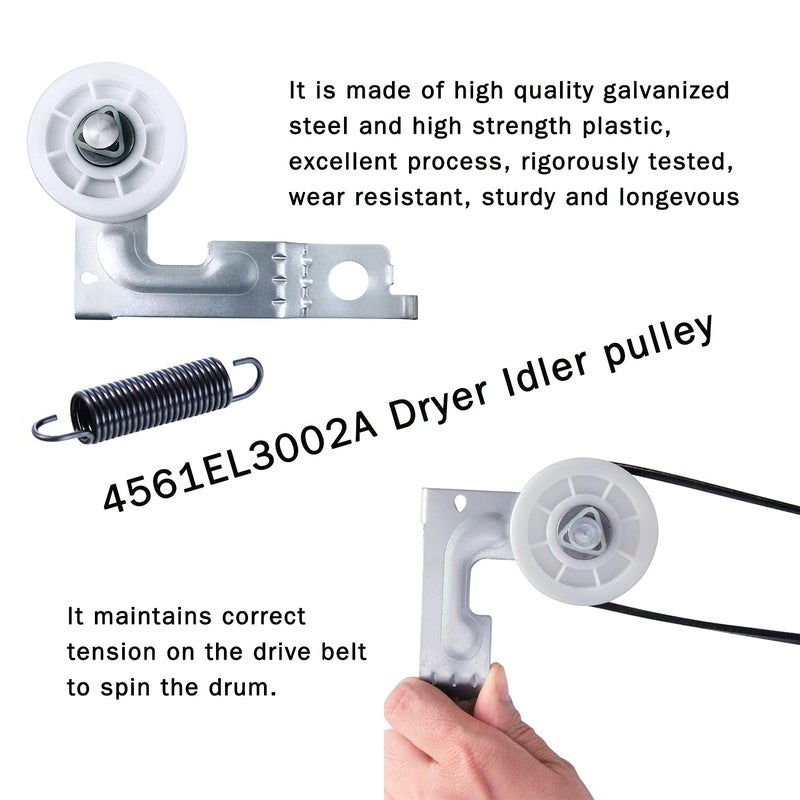 Azdele Upgraded Dryer Repair Kit Dryer Roller Kit for LG Kenmore Dryers Includes 4581EL2002C Dryer Drum Roller Assembly 4400EL2001A Dryer Belt and 4561EL3002A Dryer Idler Pulley, Pictures 6, 7 are Fit Models - Image 4