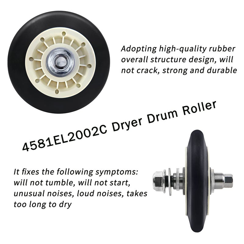 Azdele Upgraded Dryer Repair Kit Dryer Roller Kit for LG Kenmore Dryers Includes 4581EL2002C Dryer Drum Roller Assembly 4400EL2001A Dryer Belt and 4561EL3002A Dryer Idler Pulley, Pictures 6, 7 are Fit Models - Image 3
