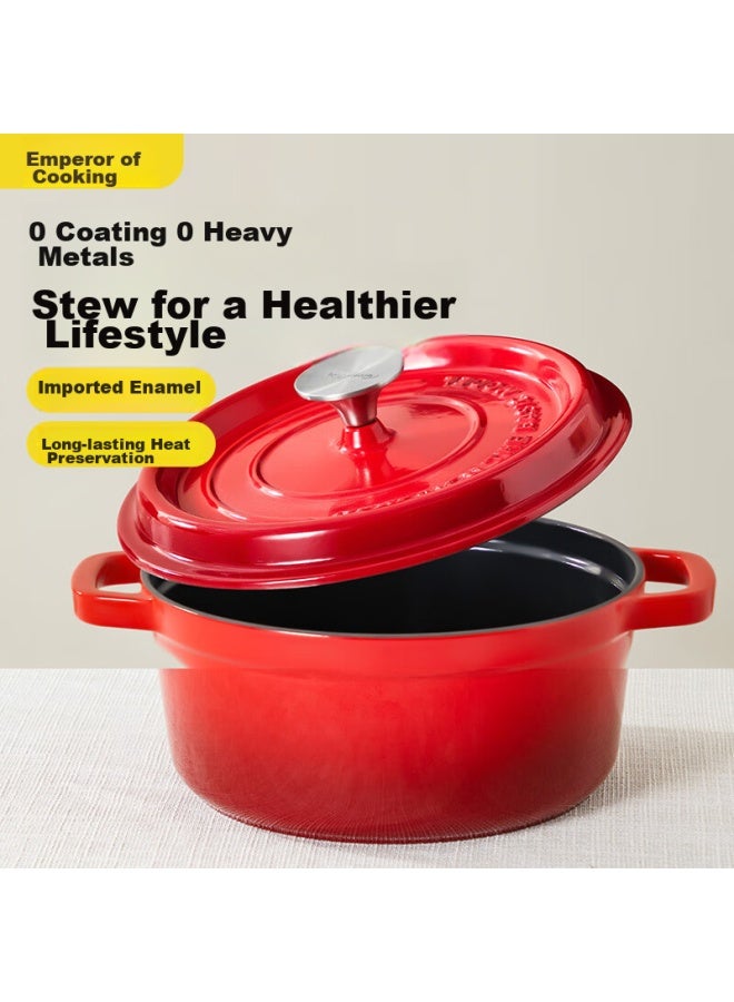 COOKER KING Chuidahuang Enamel Cast Iron Pot, Household Stew Pot, Casserole, Soup Pot, Braising Pot, Suitable For Induction And Gas Stoves, 24cm - Image 1