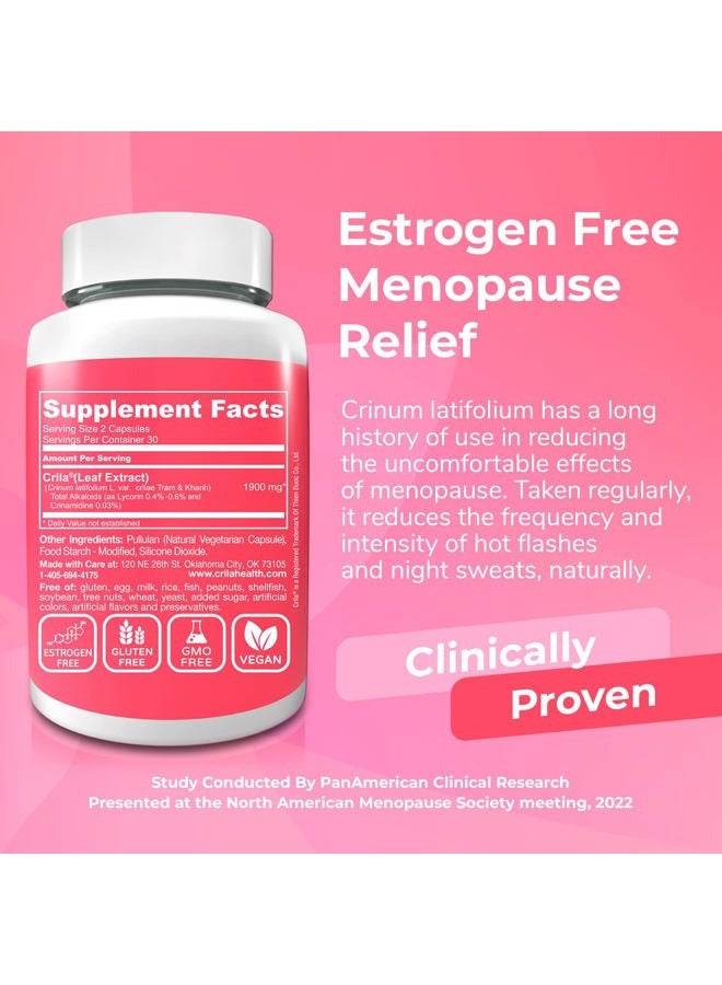 CRILA Estrogen Free Menopause Relief for Women, Natural Crinum Latifolium for Hot Flashes and Night Sweats - 60 Vegetarian Capsules - Image 3