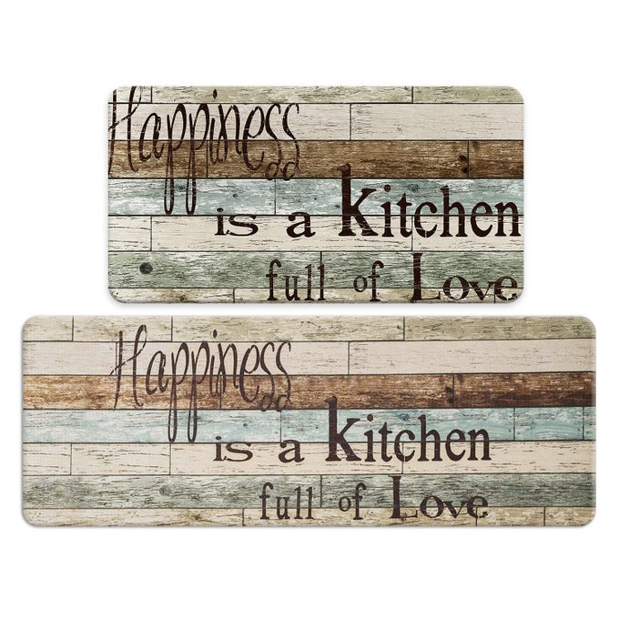 FARMHOUSE KITCHEN MATS SETS 2 PIECE CUSHIONED COMFORT MAT FOR HOME OFFICE ERGONOMICALLY ENGINEERED MEMORY FOAM KITCHEN RUG WATERPROOF NONSKID 30 BY 17 47 BY 17HAPPINESS