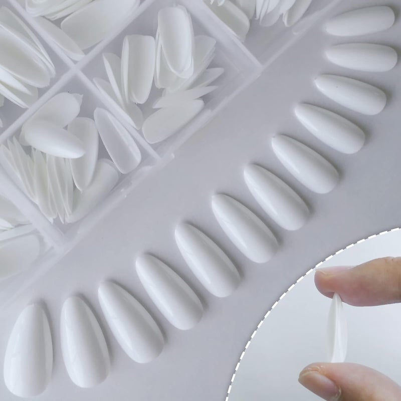 Feelhigh Fake Nails Press on Nails Nails Tips for Full Cover Acrylic Nails False Nails For Nail Extension Nail Art Home DIY Nail Salon10 Sizes For Man Women Almond 600pcs White - Image 3
