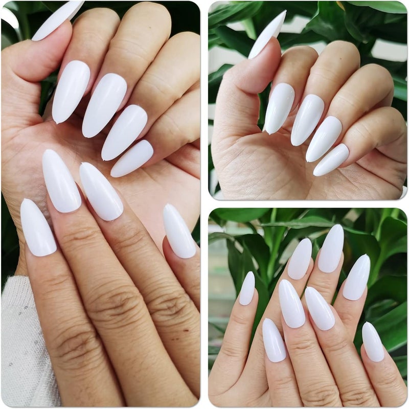 Feelhigh Fake Nails Press on Nails Nails Tips for Full Cover Acrylic Nails False Nails For Nail Extension Nail Art Home DIY Nail Salon10 Sizes For Man Women Almond 600pcs White - Image 5