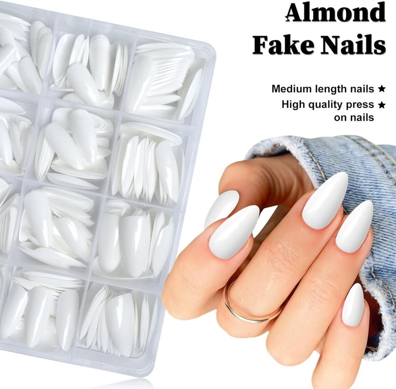 Feelhigh Fake Nails Press on Nails Nails Tips for Full Cover Acrylic Nails False Nails For Nail Extension Nail Art Home DIY Nail Salon10 Sizes For Man Women Almond 600pcs White - Image 2