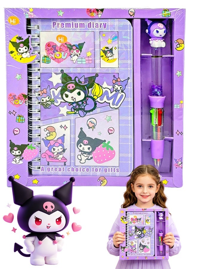 Sanrio Kuromi Kawaii Cartoon Notebook with Pen, Cute Stationery Diary Set for Kids Girls Students School Supplies Birthday Gift - Image 1