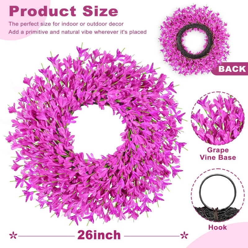 RHTRJ 26 Inch Spring Wreaths for Front Door Large Easter Valentines Forsythia Floral Summer Spring Door Wreaths Outdoor All Season Spring Decor for Home Porch Room Window Wall Farmhouse Decor(Rose red) - Image 3