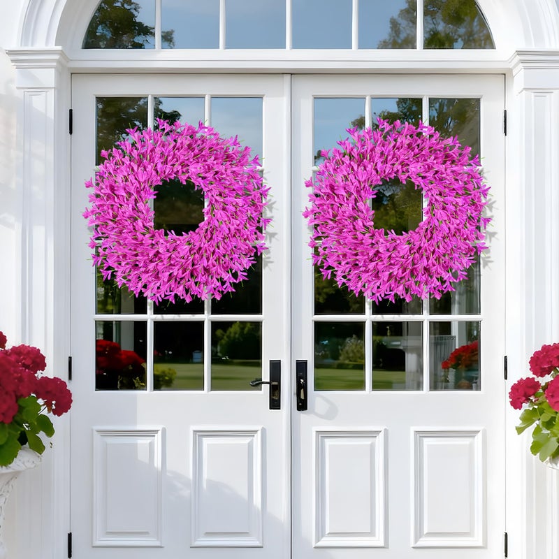 RHTRJ 26 Inch Spring Wreaths for Front Door Large Easter Valentines Forsythia Floral Summer Spring Door Wreaths Outdoor All Season Spring Decor for Home Porch Room Window Wall Farmhouse Decor(Rose red) - Image 2