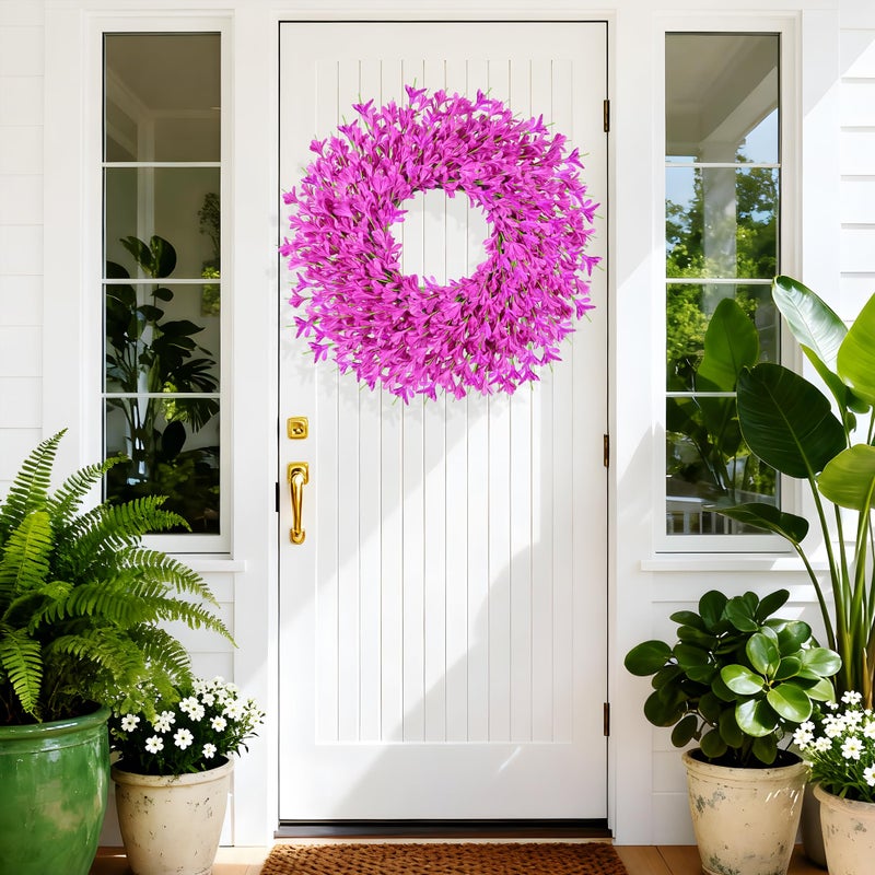 RHTRJ 26 Inch Spring Wreaths for Front Door Large Easter Valentines Forsythia Floral Summer Spring Door Wreaths Outdoor All Season Spring Decor for Home Porch Room Window Wall Farmhouse Decor(Rose red) - Image 4
