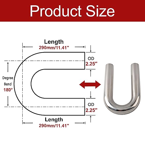 BIGREAT OD 2.25'' Inch (57MM) 180 Degree Bend Elbow Stainless Steel Turbocharger Pipe Tube Intercooler Pipe High Class Brushed Treatment Air Intake Tube Pipe Polished Universal-2PCS - Image 2