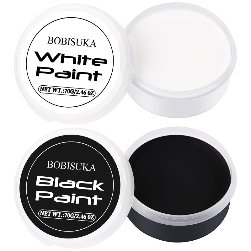 BOBISUKA Halloween Black and White Face Body Paint Oil Based Face Painting Kit for Adult Non Toxic Large Capacity Facepaint for Cosplay Clown Skeleton Vampire Special Effects Makeup - Image 2