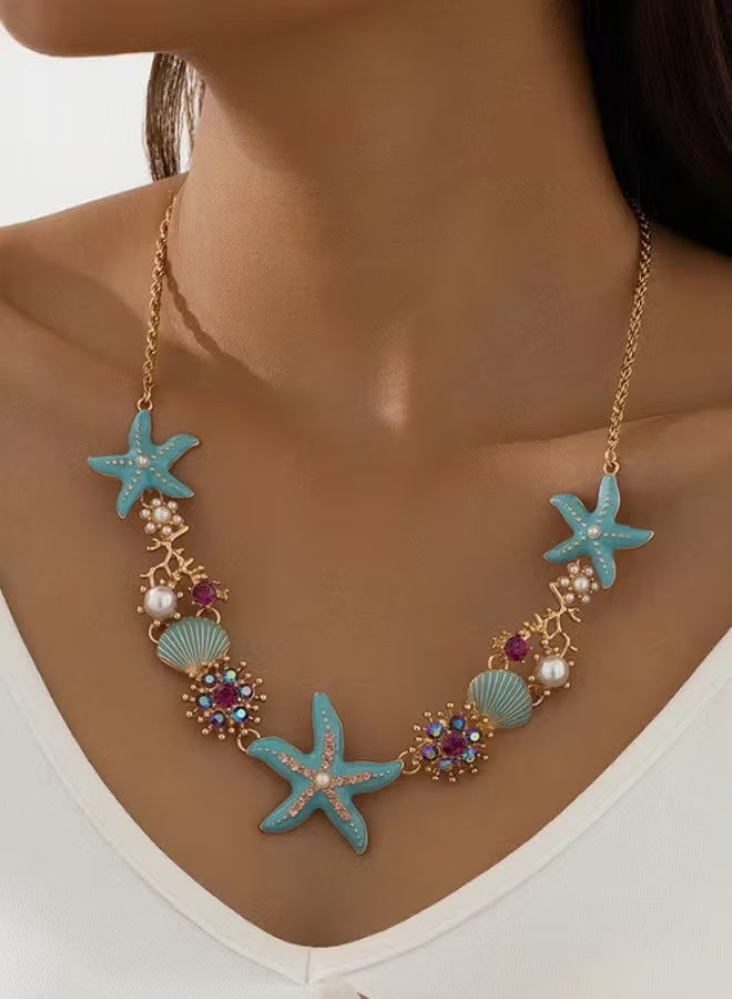 GIFT Seaside Beach Style Fashionable Necklace with Niche Design Starfish Shell Collarbone Chain - Image 1