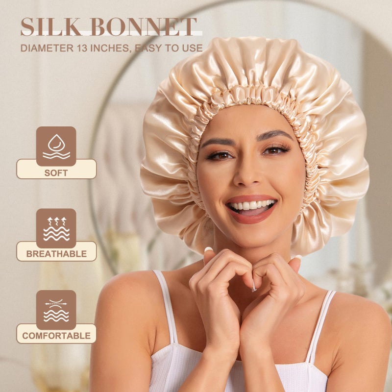 Edoneery Satin Bonnet Silk Bonnet Hair Bonnet for Sleeping-Slouchy Beanie Hat Satin Sleep Cap for Women's Natural & Curly Hair(Champagne) - Image 2