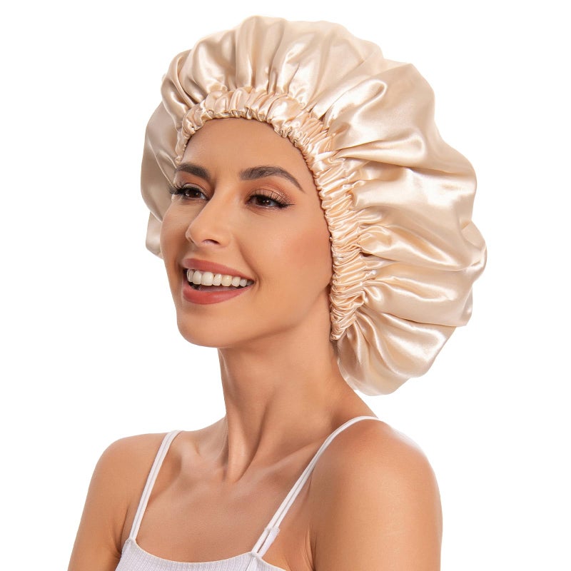 Edoneery Satin Bonnet Silk Bonnet Hair Bonnet for Sleeping-Slouchy Beanie Hat Satin Sleep Cap for Women's Natural & Curly Hair(Champagne) - Image 4