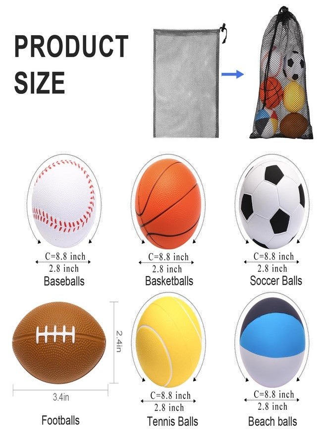 Urspasol Mini Sports Balls Set of 6 Foam Ball for Kids 2.8 inch Soft Balls for Toddlers with Bag Includes Soccer, Basketball, Football, Baseball ,Tennis and Beach ball- Throwing Toys for Baby Boy and Girl - Image 2