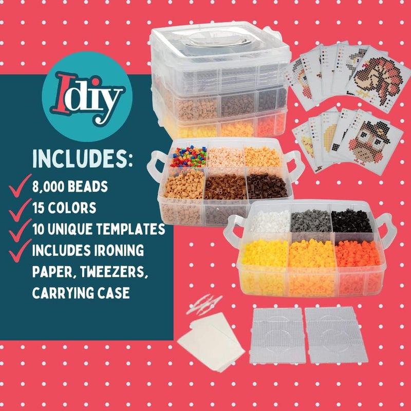 SCS Direct 8,000pc DIY Thanksgiving Fuse Bead Craft Kit - 15 Colors, 10 Unique Templates, 4 Peg Boards, Tweezers, Iron Paper, Case -Works w Perler, Pixel Art -Perfect Kids Activity Gift - Image 4