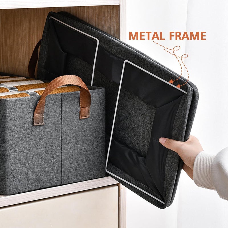WOX MOX WOX MOX Foldable Cloth Basket for Storage with Metal Frame and Handles Clothes Organizer for Wardrobe Clothing Storage Solutions Wardrobe Organizer for Clothes Toys Shelves  - Image 3