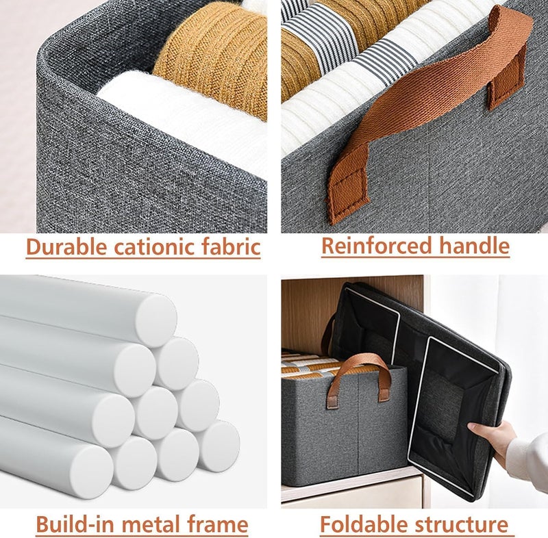 WOX MOX WOX MOX Foldable Cloth Basket for Storage with Metal Frame and Handles Clothes Organizer for Wardrobe Clothing Storage Solutions Wardrobe Organizer for Clothes Toys Shelves  - Image 5