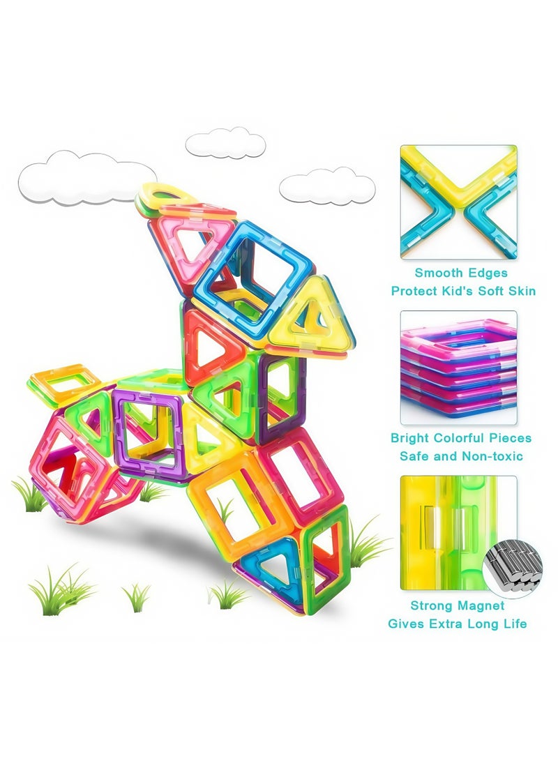 مجموعة مكعبات بناء مغناطيسية مكونة من 46 قطعة مع صندوق تخزين، مكعبات بناء مغناطيسية للأطفال، ألعاب مغناطيسية، مجموعة مكعبات بناء تعليمية مغناطيسية للأطفال والأولاد والبنات، مع مزيج من عجلتين - Image 4