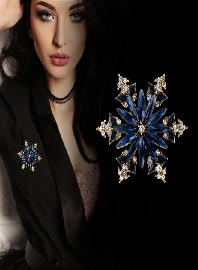 WCRAZYE Snowflake Brooch Pin for Men Women Vintage Rhinestone CZ Winter Christmas Flower Lapel Pins Christmas Snowflake Brooch Corsage Badge Pin Cloth Dress Accessories Jewelry for Christmas (Blue) - Image 2