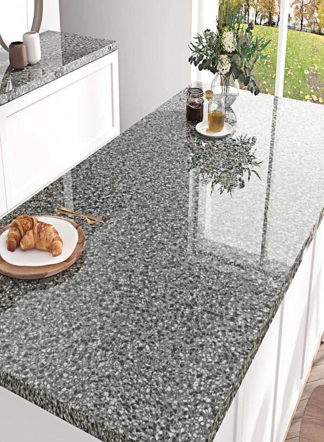WESTICK Dark Granite Countertop Contact Paper for Kitchen Glossy Marble Wallpaper Self Adhesive Counter Top Peel and Stick Waterproof Grey Terrazzo Viny Wrap for Tables Cabinets Desk 15.8"x200" - Image 5