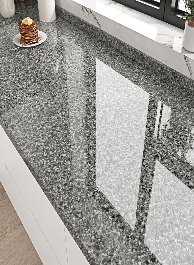 WESTICK Dark Granite Countertop Contact Paper for Kitchen Glossy Marble Wallpaper Self Adhesive Counter Top Peel and Stick Waterproof Grey Terrazzo Viny Wrap for Tables Cabinets Desk 15.8"x200" - Image 4