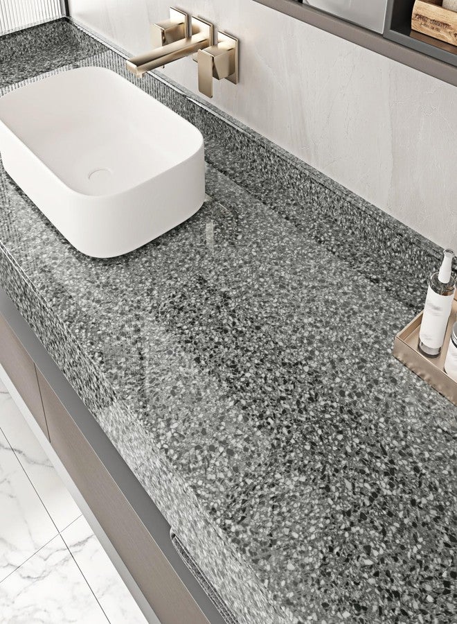 WESTICK Dark Granite Countertop Contact Paper for Kitchen Glossy Marble Wallpaper Self Adhesive Counter Top Peel and Stick Waterproof Grey Terrazzo Viny Wrap for Tables Cabinets Desk 15.8"x200" - Image 3