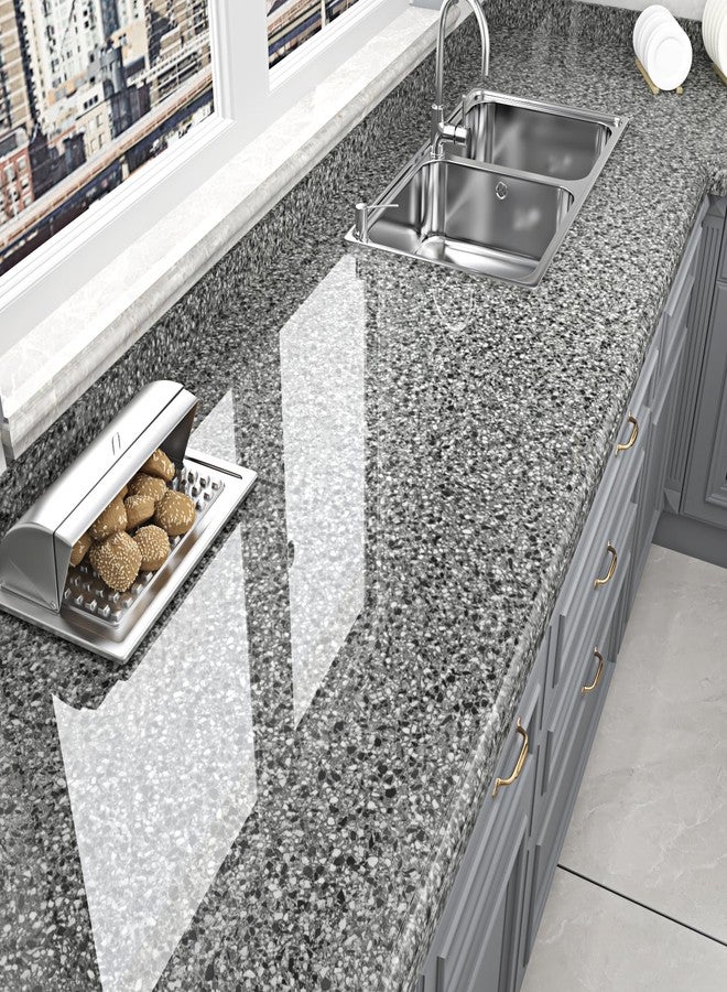 WESTICK Dark Granite Countertop Contact Paper for Kitchen Glossy Marble Wallpaper Self Adhesive Counter Top Peel and Stick Waterproof Grey Terrazzo Viny Wrap for Tables Cabinets Desk 15.8"x200" - Image 1