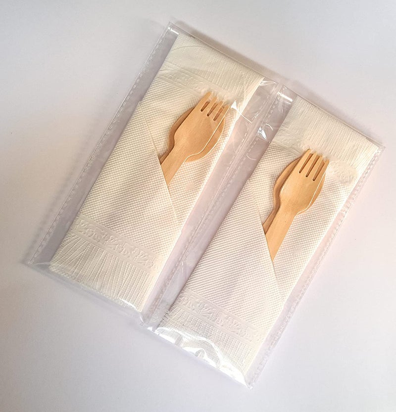 Adaamya® - Eco-Friendly Bio-degradable Disposable 140 MM (5.5 Inch) Wooden Cutlery Individual Set of Fork, Spoon, Napkin (50) - Image 2