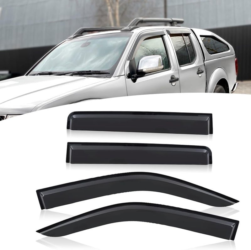 مظلات الرياح لسيارة نيسان نافارا D40 2006-2014 كابينة مزدوجة، مظلات النوافذ الأمامية والخلفية، واقي المطر، أسود مدخن - Image 1