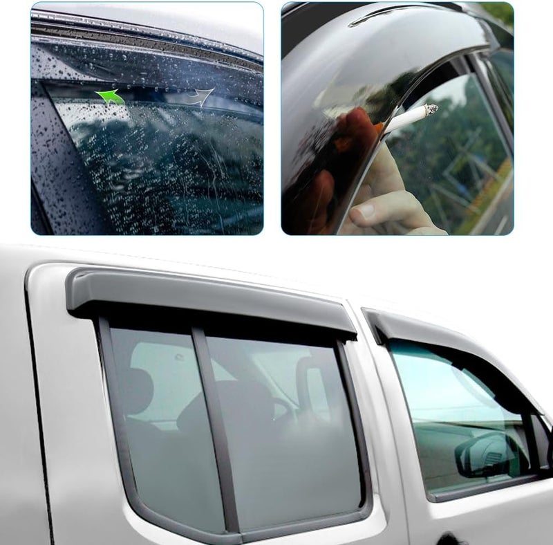 مظلات الرياح لسيارة نيسان نافارا D40 2006-2014 كابينة مزدوجة، مظلات النوافذ الأمامية والخلفية، واقي المطر، أسود مدخن - Image 5