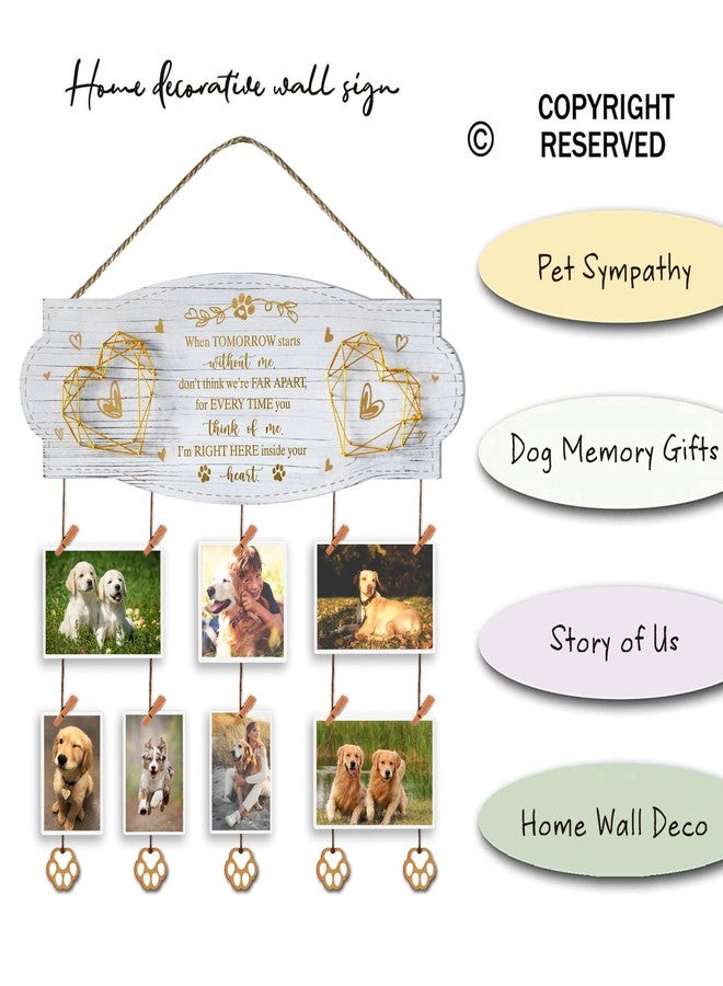 EXQUIDECA White Golden Memorial Picture Collage Board with Clips Twine and Paw Pendant - Bereavement Sympathy Grieving Gifts for Loss of Dog - House Wall decor for Dog Lover - Image 3