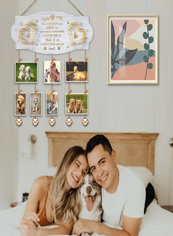 EXQUIDECA White Golden Memorial Picture Collage Board with Clips Twine and Paw Pendant - Bereavement Sympathy Grieving Gifts for Loss of Dog - House Wall decor for Dog Lover - Image 2