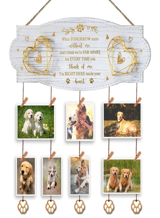EXQUIDECA White Golden Memorial Picture Collage Board with Clips Twine and Paw Pendant - Bereavement Sympathy Grieving Gifts for Loss of Dog - House Wall decor for Dog Lover - Image 1