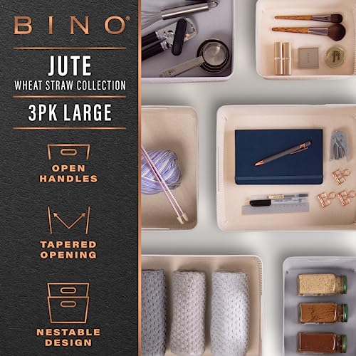 BINO Woven Plastic Basket | Large (Natural), 3-Pack | THE JUTE COLLECTION | Home Organization, Space-Saving Storage, Stylish Design | Plastic Storage Basket - Image 2