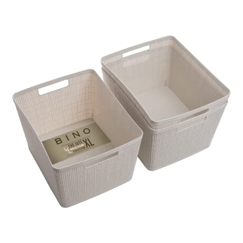BINO Woven Plastic Basket | Large (Natural), 3-Pack | THE JUTE COLLECTION | Home Organization, Space-Saving Storage, Stylish Design | Plastic Storage Basket - Image 1